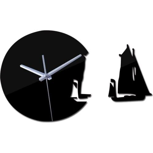New arrive quartz Needle wall clocks acrylic mirror watch modern horloge digital clock home decor sailboat stickers Single Face