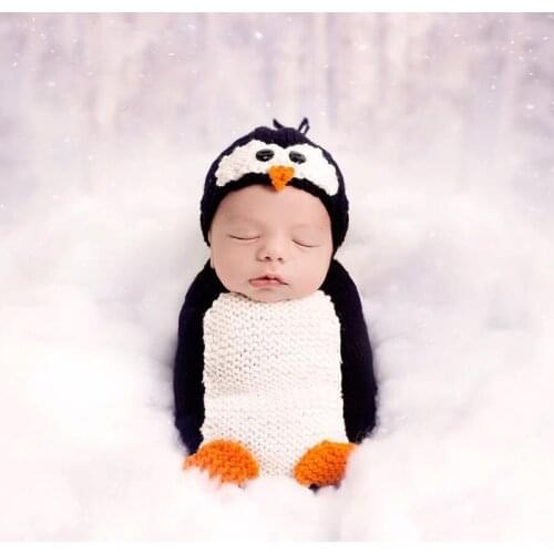 New Arrival Cute Penguin Style Newborn Baby Photography Props Knitted Sleeping Bag Infant Photo Props For Photography Studio New