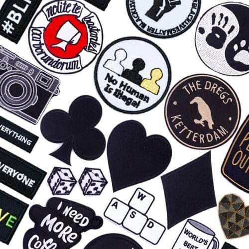 Poker Patch Applique Letter Patches On Clothes DIY Iron On Embroidered Patches For Clothing Stickers Black And White Badges