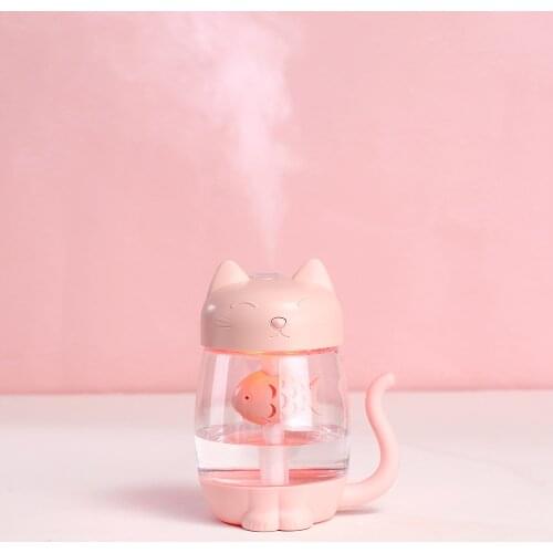 Portable Cat Air Humidifier 350mL 3 in 1 USB Light and Fan 7 Color Breathing Light Aromatherapy Essential Oil Diffuser