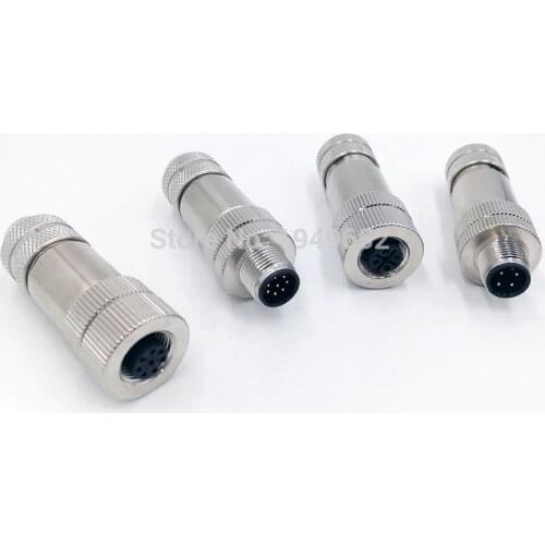 M12 sensor connector waterproof male&female Signal shielding metal plug screw threaded coupling 4 5 8 Pin A type
