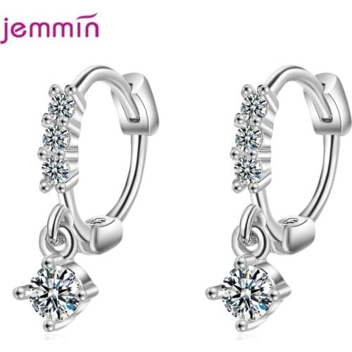 100% 925 Sterling Silver Round Hoop Cubic Zirconia Piercing Earrings Fashion Korean Claw Shape Ear Jewelry