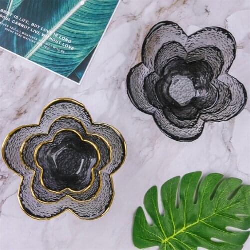 Nordic Flower Shape Phnom Penh Dried Fruit Bowls Creative Kitchen Dinnerware Crystal Glass Rice Bowl Dessert Noodle Salad Bowl