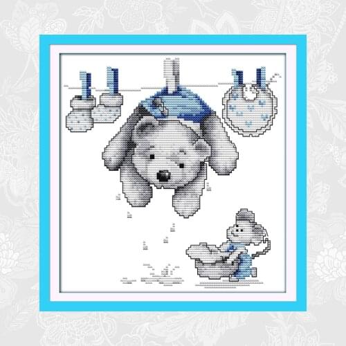 Dry in the sun doll (blue) Counted Printed Canvas Cross Stitch 11CT 14CT Wholesale Cross-stitch Kit DIY Embroidery Needlework