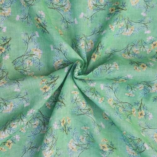 High quality natural pure ramie fabric Yellow and white flower prints patchwork High end designer robe shirt dress sewing