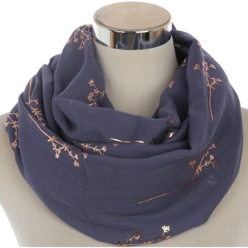 Winfox 2019 New Women Ring Snood Neck Scarf Black Grey Navy Metallic Gold Foil Glitter Floral Tree Branches Infinity Scarf