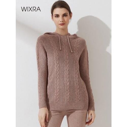 Wixra Women Knitting Hooded Sweater Solid Long Sleeve 2021 Autumn Winter New Loose Pullover Female Top Clothing