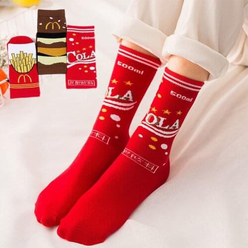 Women fashion casual cotton food socks cola french fries hamburger novelty funky socks funny happy letter red short socks fancy