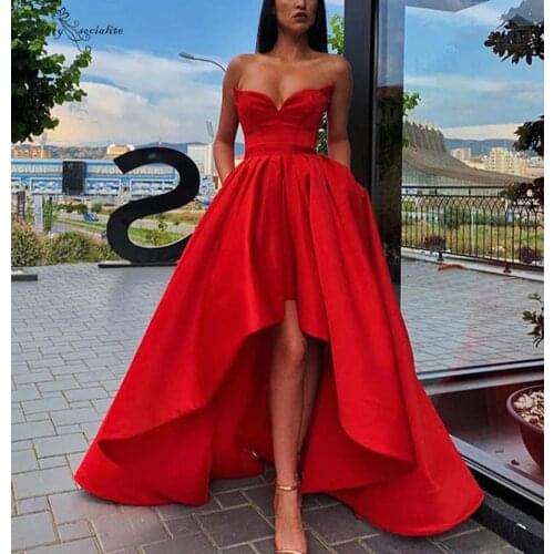 Hi-Lo Simple Satin Prom Dresses Long with Pockets Sweetheart Zipper Plus Size Evening Dress Formal Party Gown Robe De Soiree