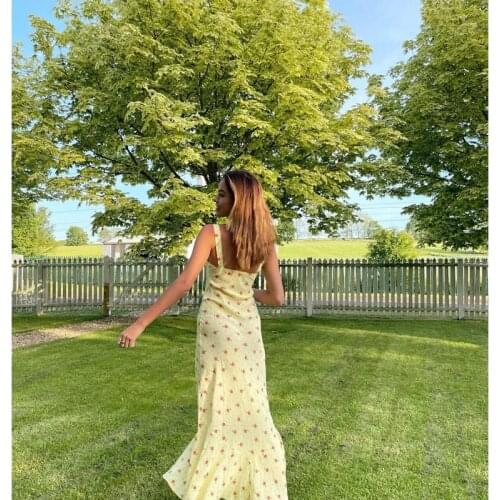 Women Summer Sleeveless Dress Adults Sexy Floral Print U-shaped Neck