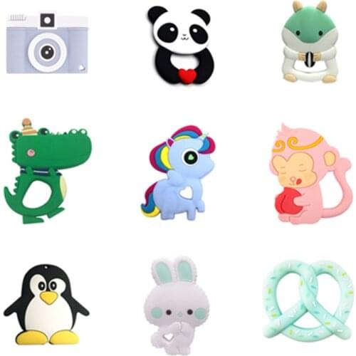 1pc Silicone Rodent Teethers Animal Panda Monkey BPA Free Baby Teething Chew Charms Food Grade Silicone Teether Bead Toy Gift