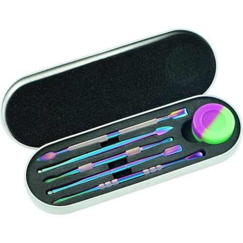 5pcs/Set Dabber Wax Carving Stainless Steel Tool Multifunctional Titanium Nail Spoon+5ml Silicone Container Smoking Accessories