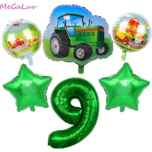 6pcs Farm Theme Balloon Tractor Foil Balloons 32inch Green Number Helium Balloons Baby Shower Farm Party Decor Kid Air Globos
