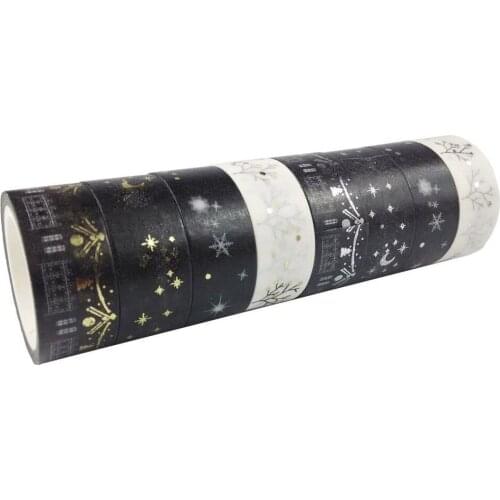 8pcs Washi Masking Tape set (Black + gold + silver)