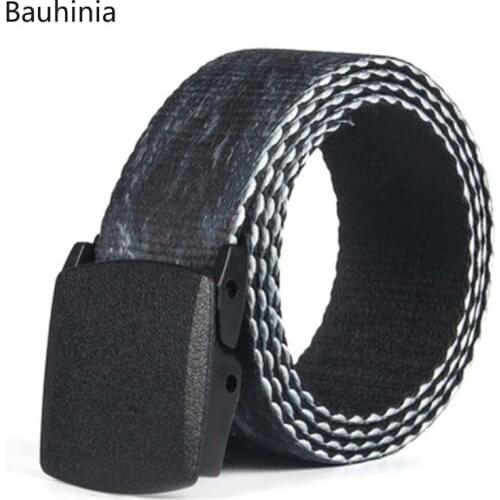 Bauhinia Mens Quality Hard Plastic Steel Buckle Canvas Belt Young Students Korean Style Trendy Casual Outdoor Belt