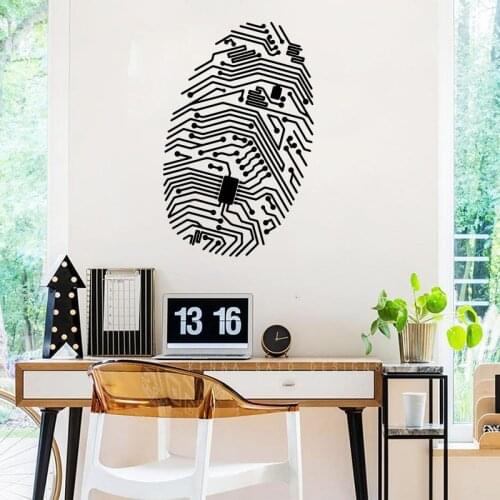 Large Circuit Fingerprint Chip Computer Wall Sticker Classroom Kids Room Geek Security IT Science Wall Decal Study Room Vinyl De