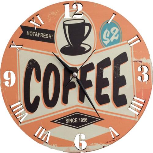 Wooden Silent Quartz Circle Coffee House Wall Clock 30x30cm Modern Design Retro