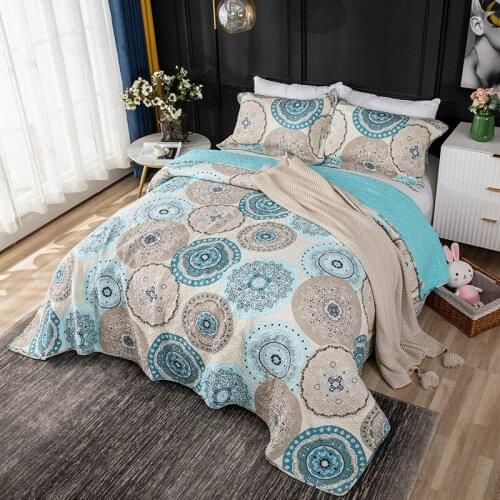 CHAUSUB Bedspreads For Bed Quilt Set 3PCS Print Cotton Quilts Bed Cover Pillowcase King Queen Size Coverlet Blanket On Bed