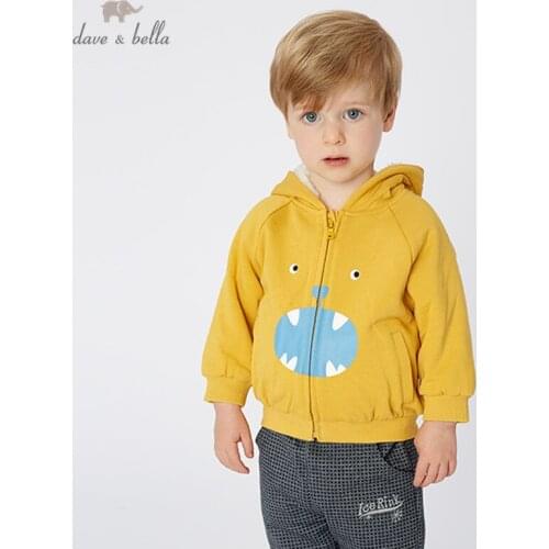 DBW11667 dave bella winter unisex baby boy girl coat hooded yellow children fashion outerwear kids zipper coat