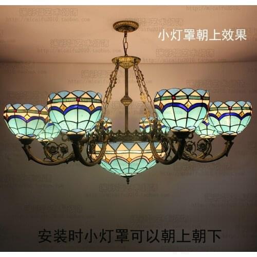 European style Mediterranean Blue Tiffany pendant light stained glass lobby bar villa living room lamp