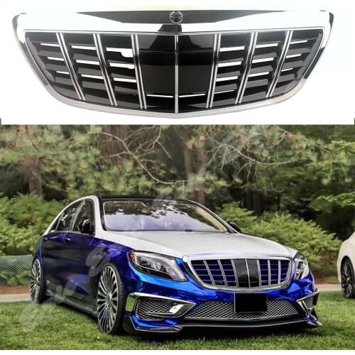 Front Racing Grille Upper Bumper Grill For Mercedes-Benz W222 S-Class 2014 2015 2016 2017 2018 2019 GT Style With Camera Flip