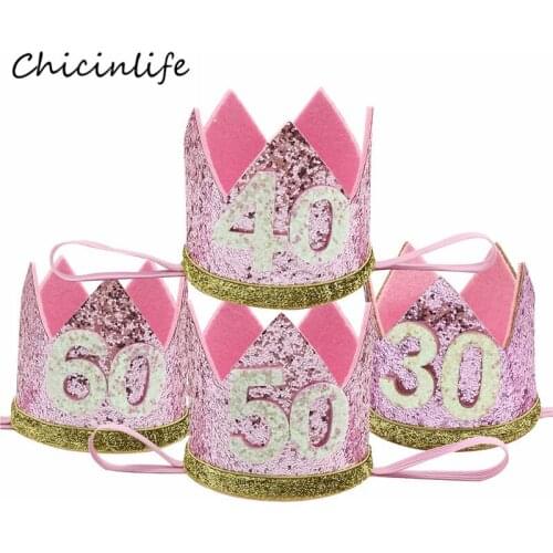 Chicinlife 1pcs Gold /Pink 30 35 40 50 60 Crown Headband Birthday Party Decoration Adlut Birthday Crown Party Hat Birthday Hat