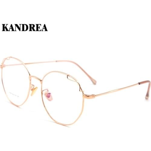 KANDREA 2020 New Women Metal Rose Glod Glasses Frame Polygon Oversized Eyeglasses Frames for Woman Clear Lens Ultralight Eyewear