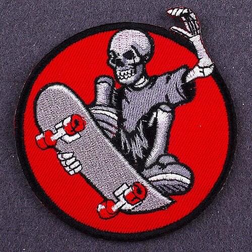 Pulaqi Round Skateboarding Skeleton Hippie Stripes Applique Patch DIY Skull Embroidered Patches for Clothing Stickers