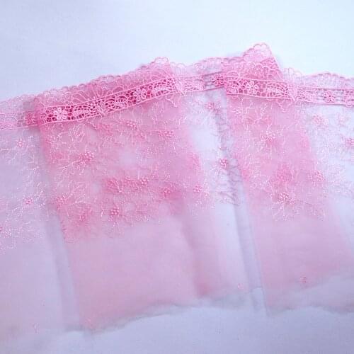 1 meter 23 cm Wide Pink Floral Embroidered Lace Trim black Mesh Lace fabric for lingerie underwear Home Textile Dress Decor DIY