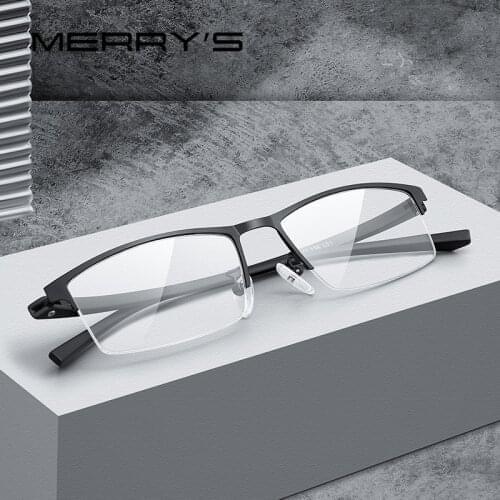 MERRYS DESIGN Men Titanium Alloy Glasses Frame TR90 Legs Myopia Prescription Mens Eyewear Frames Business Style S2225