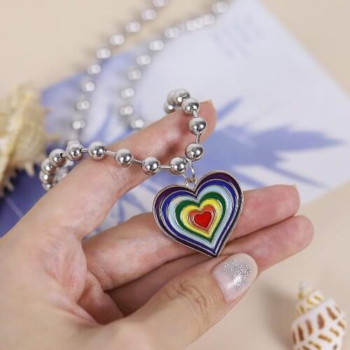 Fashion Best Friends Honey Love Couple Pendant Necklace Rainbow Heart-shaped Long Pendant Necklace Good Friendship Jewelry Gift