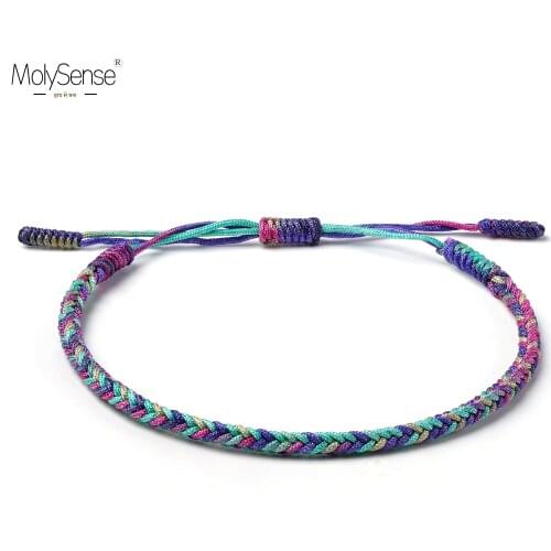 MolySense Gradient Colors Handmade Lucky Bracelets & Bangles As Gift Rope Knots Amulet Tibet Braided Bracelet