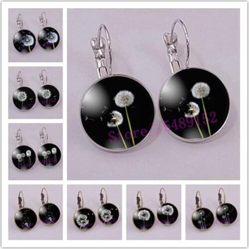 New fashion dandelion earrings handmade round glass dome dandelion seed earrings ladies gift