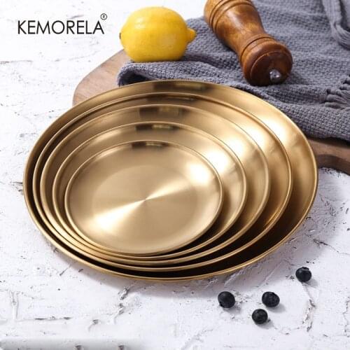 European Style Dinner Plates Gold Dining Plate Serving Dishes Round Plate Cake Tray Western Steak Round Tray Kitchen Plates