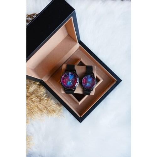 Couple Wristwatch Black Braided Cord Colorful Glass Dear Women Men Wrist watch