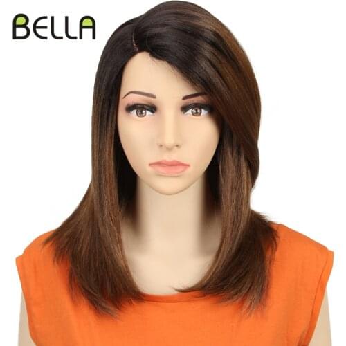 Bella Bob Wig Short Synthetic Lace Wig Straight Hair 18Inch Side Part Ombre Bob Heat Resistant Synthetic Wig For Black Women