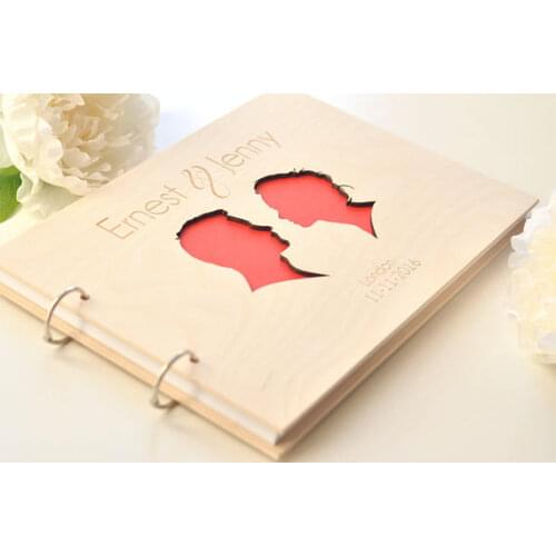 Personalized kissing couples wedding Wooden Guestbooks Memory album engraved Alternative Signature Guest Books party favors