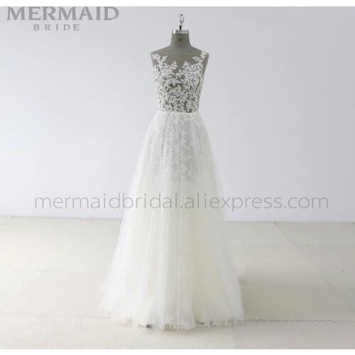 Backless beach outdoor lace boho wedding dress