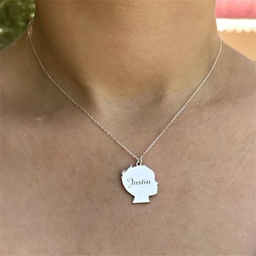 Birthday Gift Custom Kids Names Necklace Pendant Child Face Silhouette Necklace Stainless Steel Chain Double Necklace Jewelry