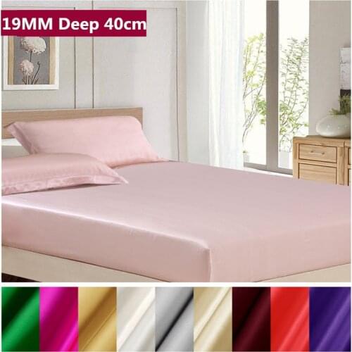 Silk Fitted Sheet Deep 40cm 19MM 100% Mulberry Soft Sheet For Good Sleep Solid Color Multicolor Multi Size ls0114-19002