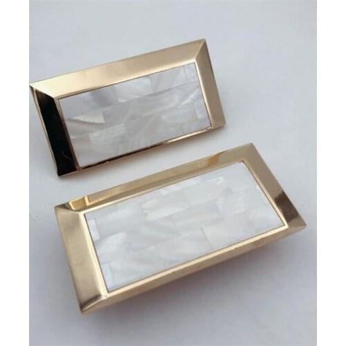 1Pc Handmade White Shell Wardrobe Door Handle Rectangular Cupboard Drawer Golden Knob Handles Home Improvement Pulls Diy