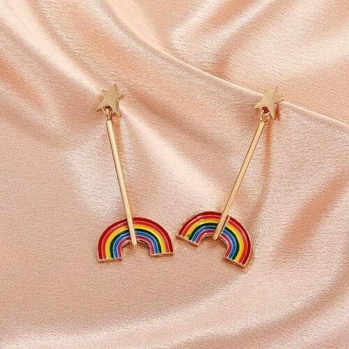 Korean Fashion Rainbow Earrings for Women Cute Gold Metal Hanging Drop Earrings Jewelry Accessories 2021 Womens Earring Gifts
