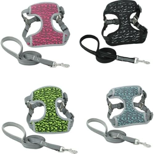 Mesh Tactical Dog Harness Adjustable Pet Harness Reflective Leash Set Harnesses Vest Easy Control for Large Dogs Labrador#268456
