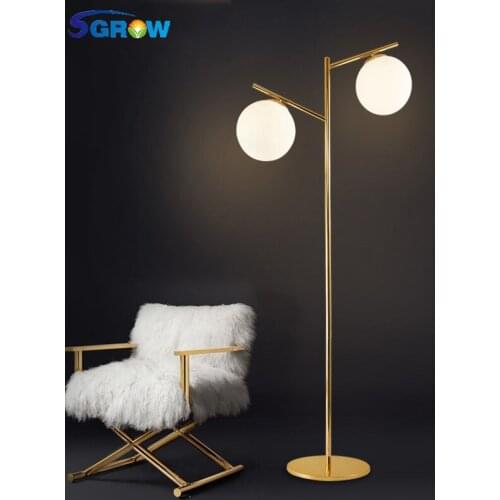 SGROW Indoor Lighting Fixtures Twig Branch Standing Lamps for Bedroom Gold Metal Body LED Lights Two Glass Balls Floor Lampara