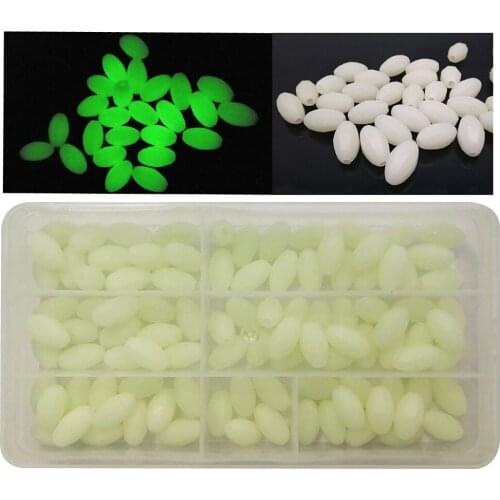 Shaddock Fishing 100pcs 10mm*18mm Plastic Luminous Glow In Dark Rig Fishing Beads Lures Float Fishing Tackle Accessories