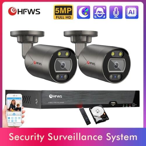 Security Camera System POE Camera 5MP 8MP Video Surveillance Set 4CH NVR Kit Cctv Recording Outdoor Ip Camera