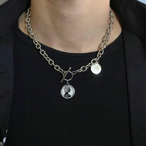 Trendy Sreet Icon Round Coin Pendant Necklace OT Buckle All Stainless Steel Rolo Chain Necklace Unisex Jewelry Gift Dropshipping