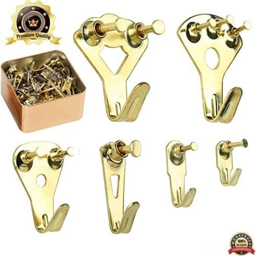 Picture Hangers Picture Hanging Kit Picture Frame Hangers for Heavy Duty Picture Frame with Wall Mounting Nails Golden