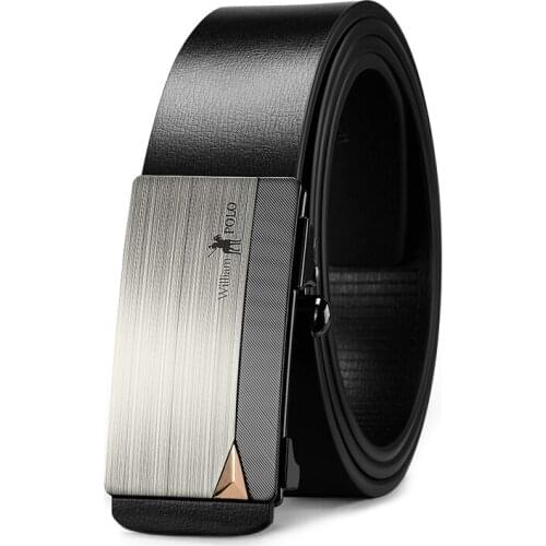 WilliamPolo leather brand belt mens top luxury silver metal automatic buckle belt 18320-21p