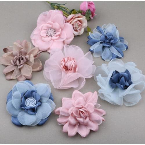 Handmade jewelry material organza flower gauze accessories brooch shoes flower princess tiara diy decorative accessories 2pcs